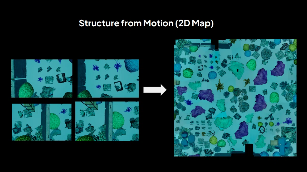 Four overlapping stills become a 2D map.